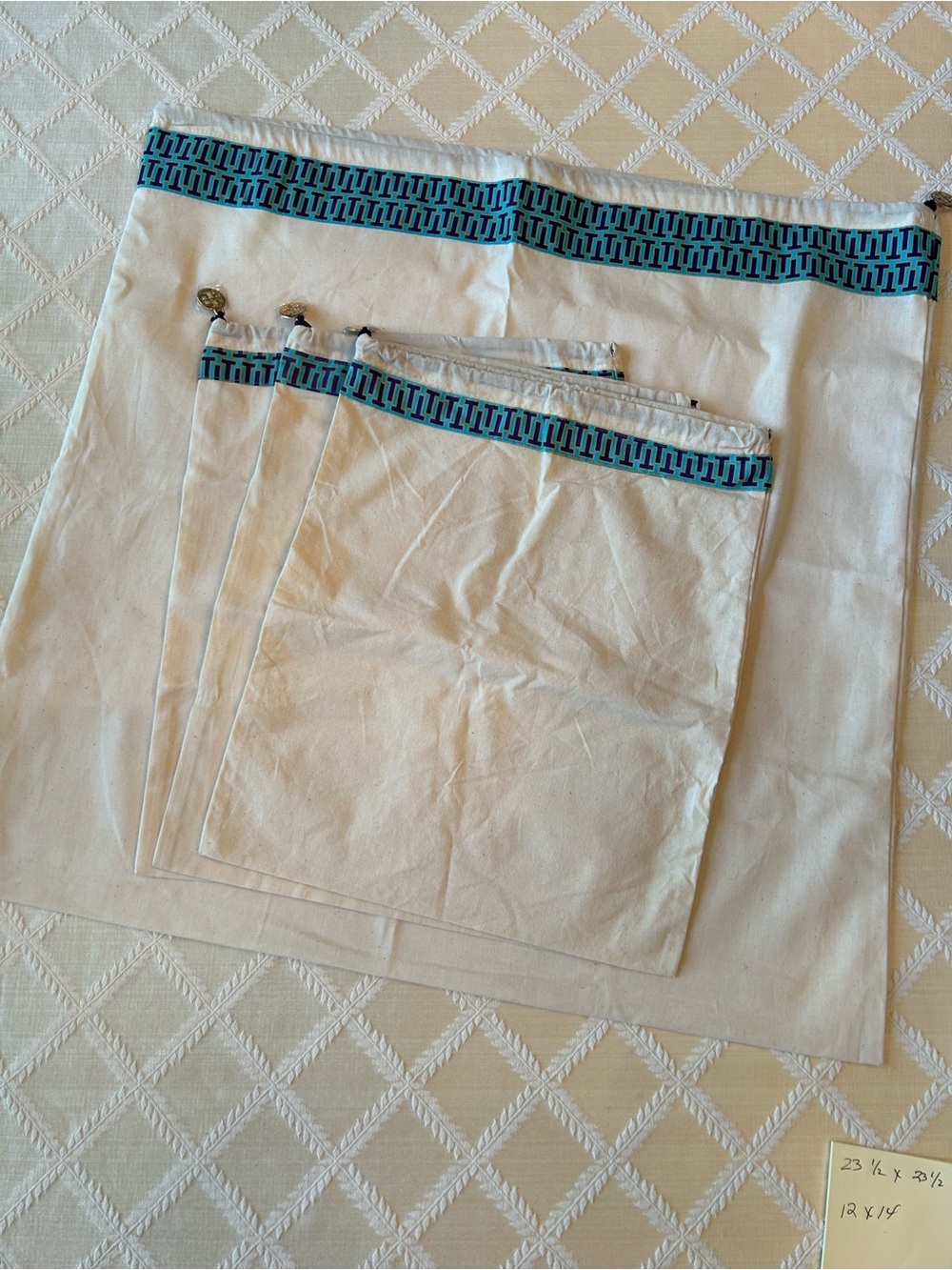Tory Burch Cream Canvas Purse and Shoes Bags with Blue Trim